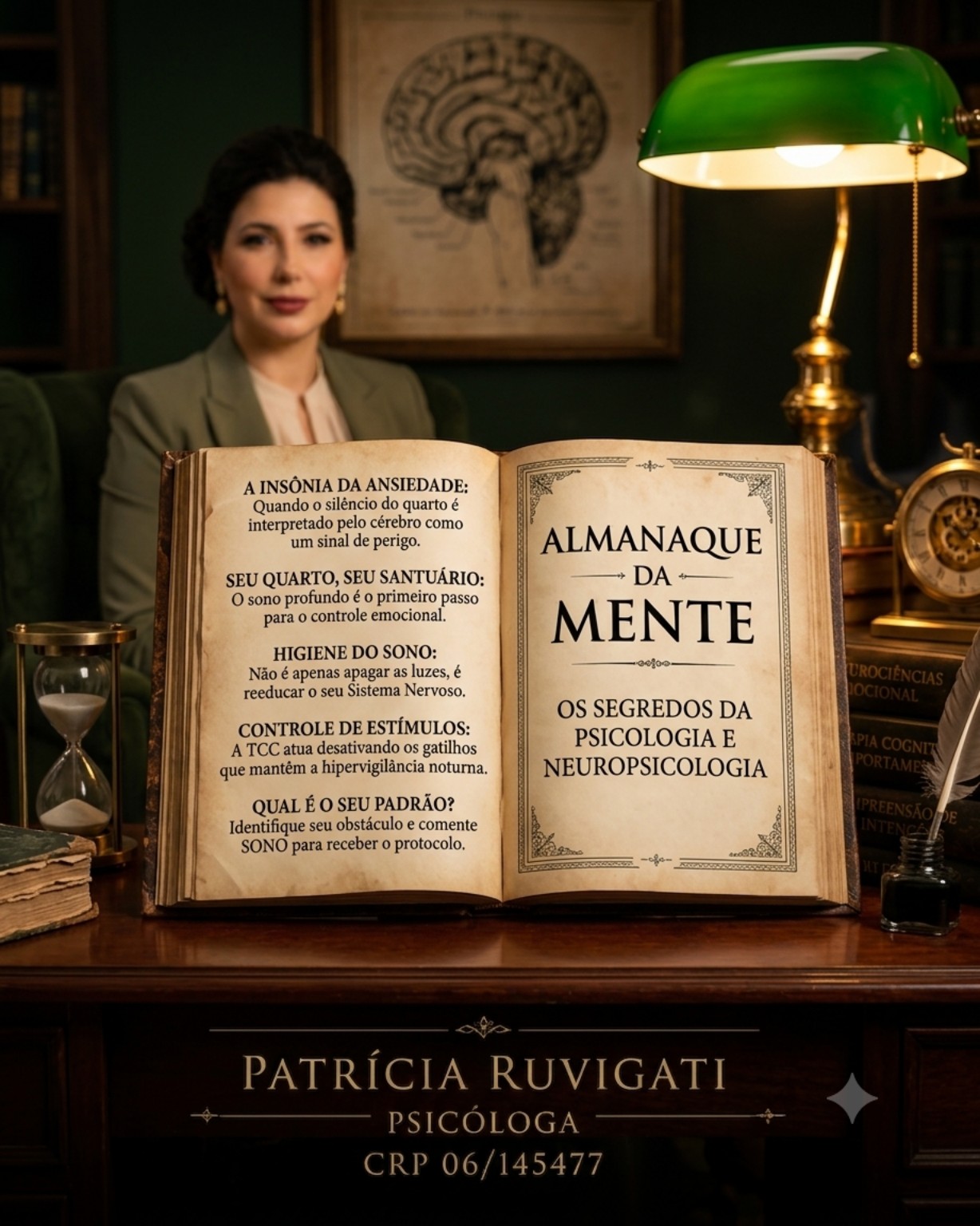 Patrícia Ruvigati segurando o Almanaque da Mente — Psicologia e Neuropsicologia